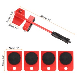 HARFINGTON Pallet Breaker 12" Carbon Steel Deck Board Pry Bar Puller Removal Tool with Non-Slip Handle and Pulleys for Moving Carrying Removing, Red