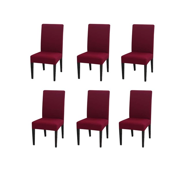 xinfe Chair Covers with Backrest, 6 Pieces, Stretch Universal Chair Covers for Living Room Kitchen Dining Room Chair Cover (Bordeaux)