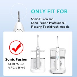 Replacement Brush Heads for Waterpick Sonic Fusion 2.0 - Flossing Toothbrush Head for Water pik with Color-Coded Rings & Hygienic Caps - 3 Pack White Hard Bristles