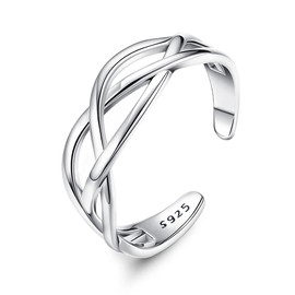 JeryWe 925 Sterling Silver Toe Ring for Women Hypoallergenic Adjustable Rings Toe Ring Stylish Plain Solid Silver Band Toe Ring Set Minimalistic Beach Foot Jewelry