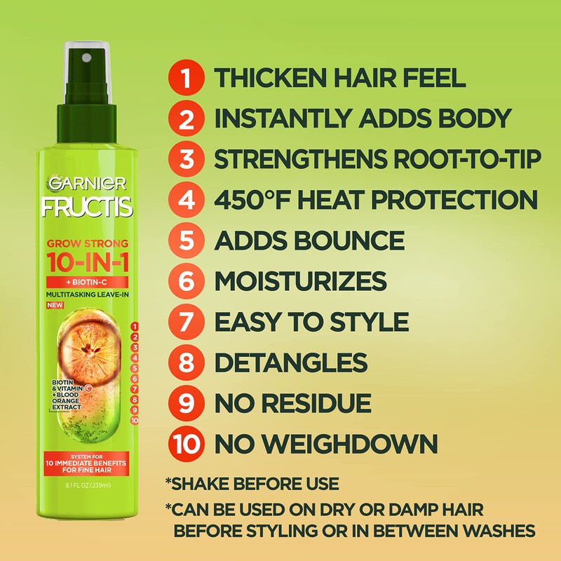 Garnier Fructis Grow Strong Thickening 10-in-1 Spray, Biotin-C, 8.1 Fl