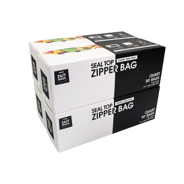 24/7 Bags- Quart Zip Storage Bags, 200 Count, Double Zipper