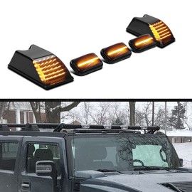 GTINTHEBOX 5pcs Smoked Lens Front Cab Roof Amber LED light Kit Compatible with 2003-2009 Hummer H2, 2005-2009 Hummer H2 SUT Top Clearance Marker Front Cab Roof lamp Shell