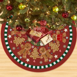 Christmas Tree Skirt Christmas Gingerbread Sweet Candy Lollipop Xmas Tree Skirts Mat for New Year Holiday Christmas Party Decorations 120cm