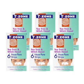 T-Zone 6 x 6 Multipack of Tea Tree & Witch Hazel Nose Pore Strips, Specially Formulated to Lift out Dirt, Help to Remove Impurities and Excess Oil, Unclog Pores, Tightens Pores and Keep Skin Clear