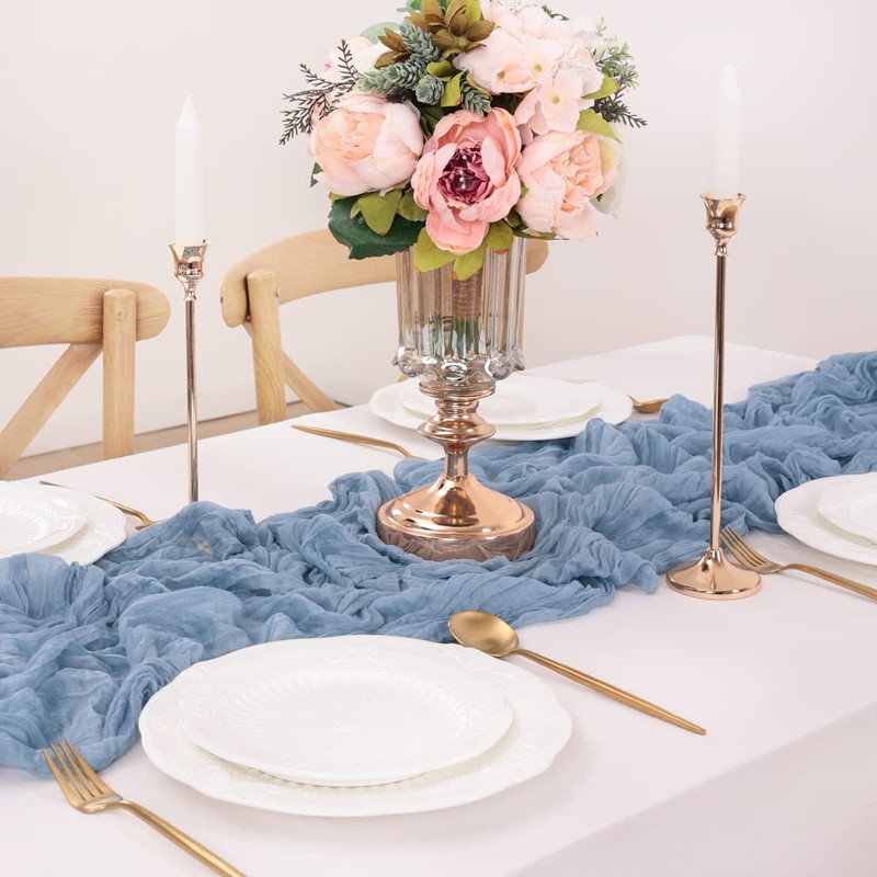 LINXTAR Dusty Blue Valentine's Day Table Runner Cheesecloth Table Runner