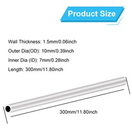 LAVMHAB 6063 Aluminum Tube 10mm OD x 7mm ID 1.5mm Wall Thickness 300mm Length, Aluminum Round Tubing Seamless Straight Pipes (2pcs)