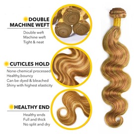 Peenoll Bundles Human Hair Body Wave Human Hair Bundles 24 26 28 Inch Brazilian Honey Blonde Dark Brown P27/30 Body Wave Bundles Human Hair Weave Bundles Human Hair Highlight 27/30 Human Hair