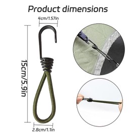 12 Pcs Bungee Cords Heavy Duty Outdoor,Mini Bungee Cords with Hooks in 6Inch Length,Army Green Durable Rubber Canopy Tents Camping Accessorie