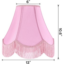 Pink Silk Fabric Bell Lamp Shades Set of 2, Victorian Fringe Trim Scalloped Lamp Shade 6"x13"x10.6"(Spider),Replacement Shades for Table,Floor Lamps,Nordic Decor,Easy Assembly, Hand Crafted By GO&SO