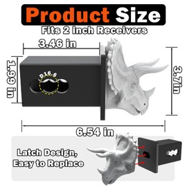 3D Triceratops Trailer Hitch Cover, 2 Inch Receiver Dinosaur Hitch Plug