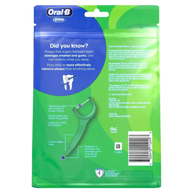 Oral-B Glide Floss Picks Scope Outlast 300 Count Mint Fresh