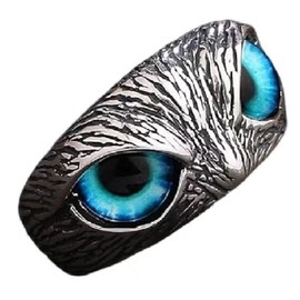 925 sterling silver retro fashion devil's eye owl ring men and women opening adjustable personality hip hop party cocktail party ring men and women animal zodiac ring CZC753 (adjustable opening)