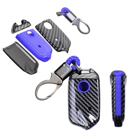 HIBEYO Key Fob Cover for Kia Stinger k900 2018 2019 2020 2021 2022 3/4 Button Key Accessories Protector Smart Key Case with Keychains Plastic Silicone Carbon Fiber Pattern-Blue