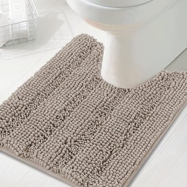 Smarcute Toilet Mat U Shaped Bathroom Rugs Bath Mats for Bathroom Non Slip Luxury Chenille Bath Mat U Shape 50x50cm Extra Soft and Absorbent Shaggy Rugs Washable Dry Fast - Khaki