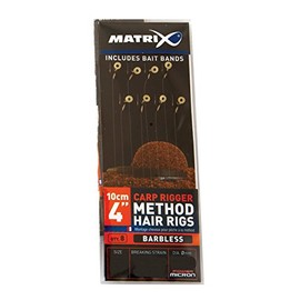 Matrix carp Rigger Method hair rigs 4" Barbless Size 18