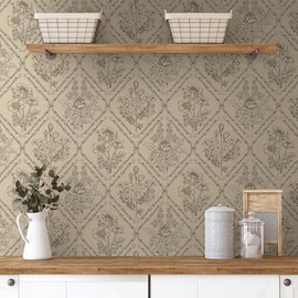 Toduso Peel and Stick Wallpaper Vintage Wall Paper Boho Contact Paper Neutral Removable Wallpaper for Kitchen Bathroom Bedroom Floral Waterproof Self Adhesive Vinyl Drawer Decor 17.3"x78.7"