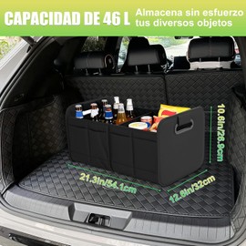 Organizador de Maletero de Coche, Caja de Almacenamiento de Maletero de Coche Plegable a Prueba de Agua, Tela Oxford 600D, Doble Compartimento, Organizador para Camping