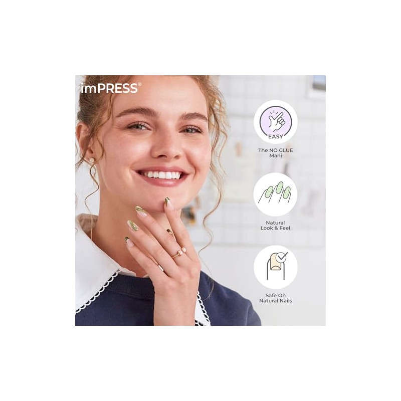 KISS imPRESS Press-On Manicure, Nail Kit, PureFit Technology, Short Press-On