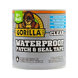 Gorilla Waterproof Patch & Seal Tape, Clear Tape, 4" x 8' (Pack of 1) - Permanent Weather Resistant Seal for Leaks and Repairs