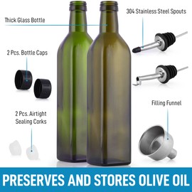 Zulay Kitchen (2 pack 17oz Olive Oil Dispenser Bottle For Kitchen - With 2 Spouts, 2 Removable Corks, 2 Caps, & 1 Funnel - Oil Bottle For Kitchen & Storing Liquids