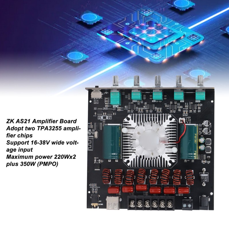 ZK AS21 Bluetooth Amplifier Board Dual Channel TPA3255 Chip 220Wx2