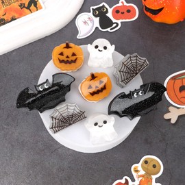 Hotalisona Halloween Hair Claw Clips Mini Small Pumpkin Ghost Bat Spider Web Cute Halloween Hair Claw Clips Accessories for Women Girls