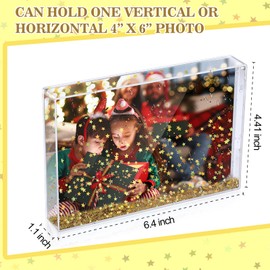 BeapTcely 4 Pcs 4 x 6 Inch Christmas Snow Globe Photo Frame Glitter Acrylic Picture Frame DIY Floating Water Photo Frame Tabletop Display Frame for Family Friends Gifts (4, Gold)
