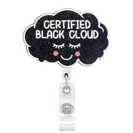 Real Charming Badge Reel 360 Degree Swivel Alligator Clip Retractable ID Badge Holder Certified Black Cloud Funny Humorous for Nurses and Medical Workers