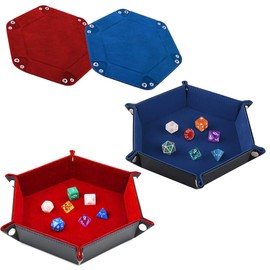 FANXIYA Pack of 2 Dice Boards Leather Dice Plate Hexagon Cube Mat Folding Cube Tray Velvet Dice Tray Double-Sided Dice Mat for Dungeons and Dragons RPG DND etc. (Red + Blue)