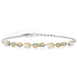 Infinity Bracelet For Women | 925 Silver & 10K Yellow Gold | Gemstone Birthstone and Accent Lab Grown Diamond | Oval 6X4MM | Round 1.2MM | Elegant Two-Tone Fine Jewelry | Adjustable Up to 9 Inch