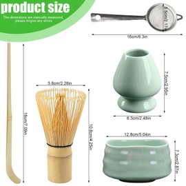 BAIFULAI Matcha Tea Set, 5-Piece Matcha Set, Japanese Tea Set, Matcha Whisk Set Made of Ceramic, Matcha Bowl, Whisk Holder, Strainer, Japanese Accessories for Matcha Ceremony (Celadon)