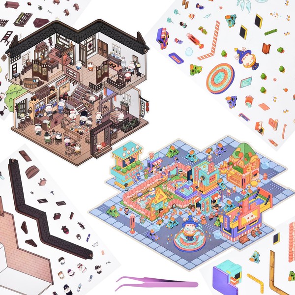 2 Sets DIY 3D Fun Large Size House Sticker Scenes