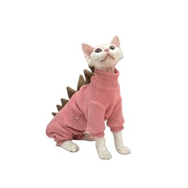 GigglyHouse Sphynx cat Clothes, Dinosaur Costume, Hairless Cats Warm Clothes for Cornish Rex and Devon Rex (Red, M(3.5-5.5lbs))
