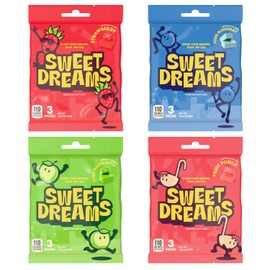 Sweet Dreams Center Filled Soft Chewy Candy Individually Wrapped, Gluten-Free Candies Party Size, Bulk Fruit Chews Candy for Kids - Fruit Punch Flavor, 4 Assorted Candies Pack - 3 Sticks Per Bag