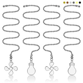 SUR-CIEL 4PCS Ceiling Fan Pull Chains, Extension with 12 inches Ball Beaded Chain, Silver