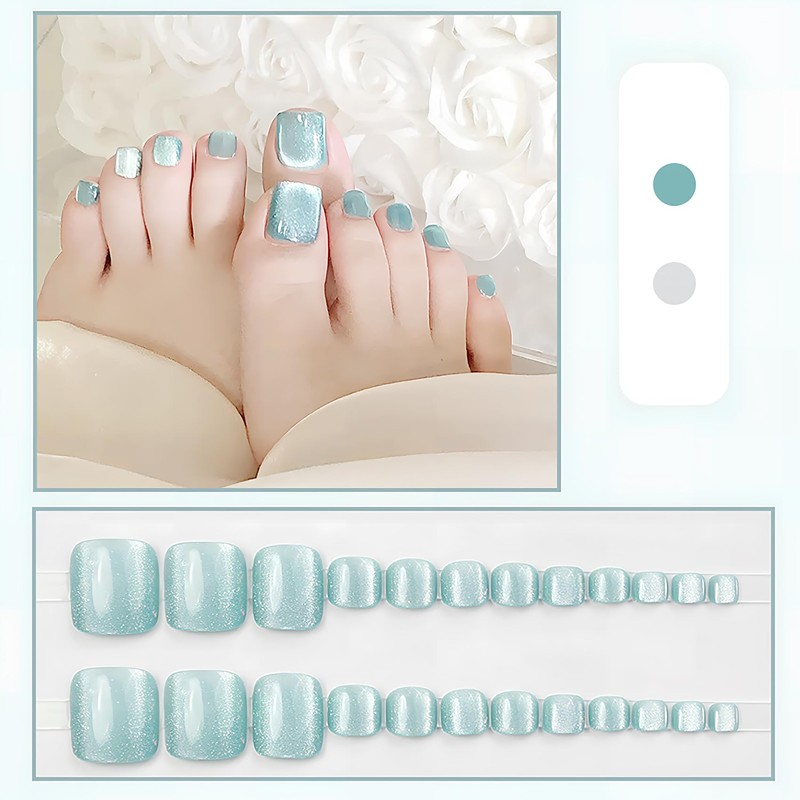 [ALLEVG]ネイルチップ 足用 24枚入 フットネイルチップ フットネイル 足用 マグネットネイルチップ ミントカラー 夏 付け爪