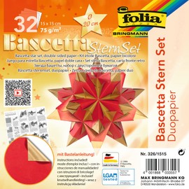 Folia Bascetta Star, Elegance Craft Set - Wildlife Black - 32 Sheets - 9.5 x 9.5 cm - Finished Size of the Paper Star Approx. 15 cm - Detailed Instructions (may not be in English) - 211/1010, 20 cm