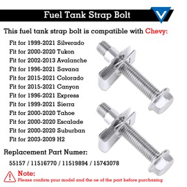 2 Set 304 Stainless Steel Fuel Tank Strap Bolts with Bolts and Locking Nuts, Fit for Chevy Silverado Tahoe Suburban Avalanche Colorado Replace 55157/11516770 / 11519894/15743078