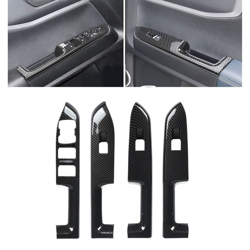4 Pcs Door Window Control Panel Cover Carbon Fiber Style