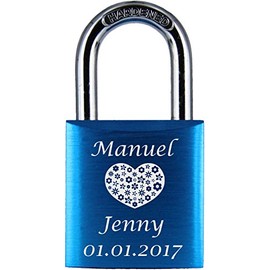 ♥ Love Goals Engraved Love Padlock with Engraving | Individual | Ideal Gift for Lovers & Couples | High-Quality Gift Box Lock with 2 Keys | Anodised/M01. Green, Blue, Red & Purple (Green), blue
