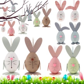 Kepfire 8Pcs Easter Hanging Eggs Decor - Bunny Plastic Easter Ornaments for Tree, Egg Hunt & Basket, Spring Party Decorations