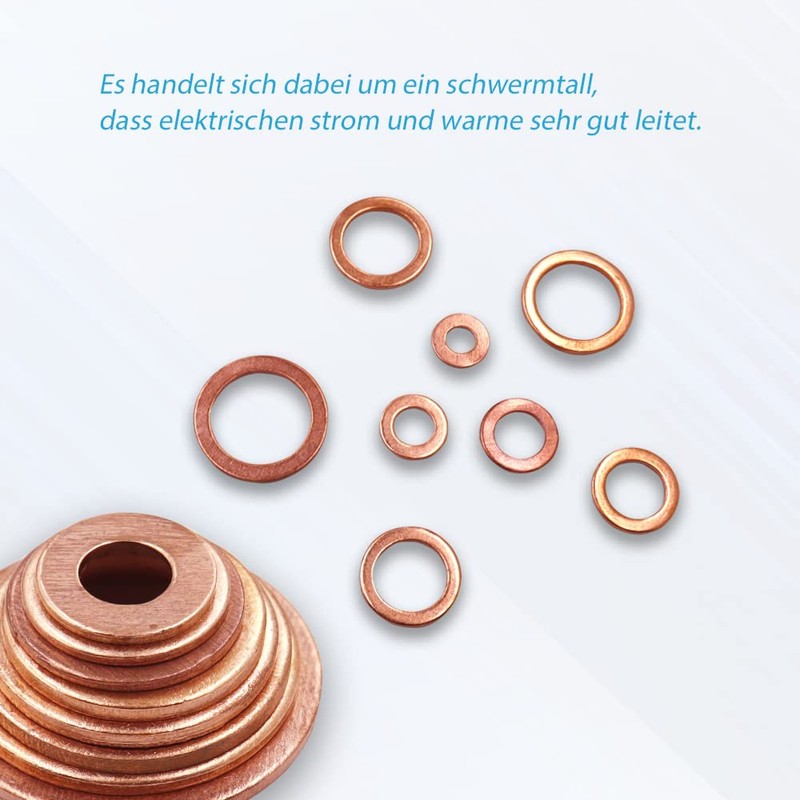 KUBOWAI 150-Piece M6-M20 Copper Seal Assortment Set, Copper Flat Seal,