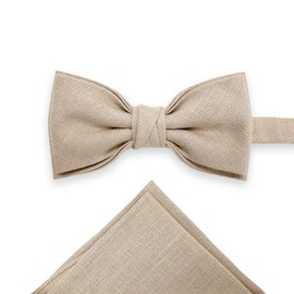 LINILI Linen Bow Tie and Pocket Square Set for Men, Pre-tied and Adjustable, Handmade in EU, Colour: Beige