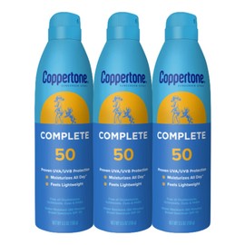 Coppertone Complete Sunscreen Spray SPF 50, Spray Sunscreen for Body, Lightweight, Water Resistant, 5.5 Oz, Pack of 3