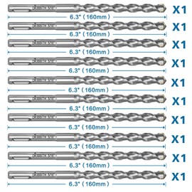 10-Piece 5/16" SDS Plus Drill Bits Rotary Hammer Drill Bit Set, Carbide Tipped for Drilling Concrete Cement Porcelain Tiles Ceramic Pots Stone Brick, Diameter 8mm, 160mm Long, SDS Plus Shank.