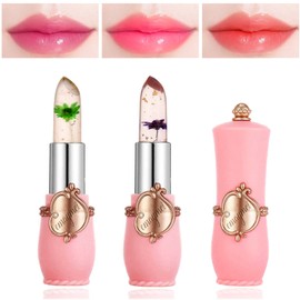 2 Pack Crystal Jelly Flower Lipstick,Magic Temperature Color Change Lip Gloss Lip Stick PH Clear Magic Lipstick Long Lasting Nutritious Moisturizing Lip Balm（Set C）