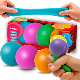 Pelotas antiestrés de Playbees para tirar, estirar y apretar – 4 pelotas – Bolas sensoriales elásticas para aliviar el estrés y la ansiedad – Juguetes para calmar y hacer malabares para niños y
