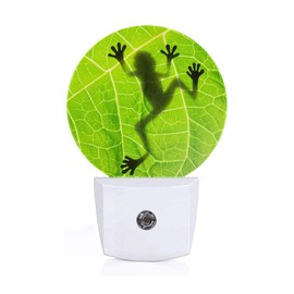Axayaz Frog Shadow Night Light Plug Into Wall Frog On Green Tree Leaf Animal Plant Auto Sensor LED Dusk to Dawn Light for Bedroom Staircase