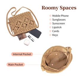 Peicees Bohemian Crossbody Bag Purse For Women Shoulder Bag Woven Crochet Purse For Summer Beach Travel Clutch Handbag, White